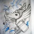 Dog warrior in winged helmet with hummer tattoo design