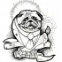 Dotwork-style bulldog in suit with candle and banner tattoo design