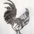 Dotwork-style rooster with skeleton part tattoo design