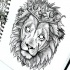Dotwork empty-eyed lion in crown tattoo design