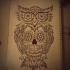 Dotwork floral-eyed owl with sugar skull tattoo design