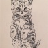 Dotwork full-size cat in tasseled cap tattoo design