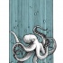 Dotwork octopus diving in striped blue background tattoo design