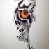 Dotwork orange-eyed half tiger face tattoo design