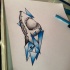 Dotwork shark in blue geometric glass pieces tattoo design