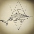 Dotwork shark swimming on geometric drawings tattoo design