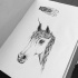 Dotwork unicorn head in floral wreath tattoo design
