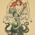 Drawing mermaid with a trident and an octopus with banner tattoo design