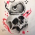 Drawn owl and skull with black and red stripes tattoo design
