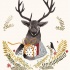 Elegant dressed horned animal keeping a present tattoo design