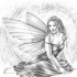 Elegant fairy in luxury dress sitting on shining background tattoo design