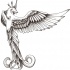 Elegant grey-ink phoenix bird from back tattoo design