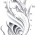 Elegant pencilwork mermaid swimming on wavy background tattoo design