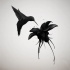 Evil black hummingbird with a dark hibiscus flower tattoo design