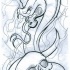 Evil cartoon snake and skull on net background tattoo design