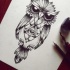 Evil dotwork owl with illuminati sign on belly tattoo design