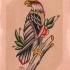 Evil old school eagle sitting on floral branch tattoo design