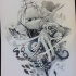 Excellent grey-color octopus attacking a ship tattoo design