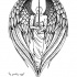 Anjo guerreiro sem rosto com um desenho de tatuagem de espada