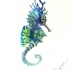 Fantastic green-and-blue seahorse with hige eyes tattoo design