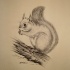 Fantastic grey-ink squirrel sitting on thick wooden branch tattoo design