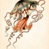 Festive colorful jellyfish with curly tentacles tattoo design