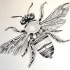 Fine black-and-white bee in full size tattoo design