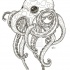 Fine black google-eyed octopus tattoo design