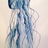 Fine blue watercolor jellyfish tattoo design