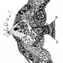 Flash black-ink ornamented fish tattoo design