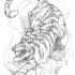 Flexible tiger walking on rocks tattoo design