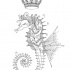Floral sleeping imperial seahorse with crown tattoo design
