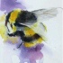 Fluffy watercolor bee on violet background tattoo design
