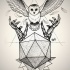 Flying owl with a huge polygon and skeleton hands tattoo design