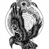 Flying raven with white ornamented wings tattoo design