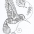 Folk-patterned hummingbird keeping a flower in a beak tattoo design