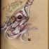Frightened cartoon mouse swimming in bottle with lettering tattoo design