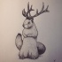 Frightening grey-ink squirrel with huge deer horns tattoo design