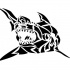 Full-black trival shark hunting on his prey tattoo design
