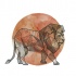 Full-size geometric lion on full red moon background tattoo design