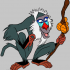 Funny animated colorful baboon looking on something tattoo design