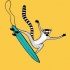 Funny black-and-white lemur riding a turquoise surfing board tattoo design