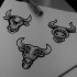 Funny cartoon grey-ink bull head tattoo designs