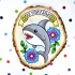 Funny cartoon shark with old school style flowers tattoo design