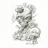 Funny cartoon snake looking from human skull tattoo design