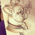 Funny clothed bulldog with death sign smoke tattoo design