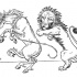 Funny colorless lion attacking crowned unicorn tattoo design