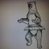 Funny grey-ink dancing grizzly in skirt tattoo design