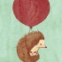 Funny hedgehog flying by red printed balloon tattoo design