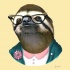 Funny sloth in glasses and suit tattoo design